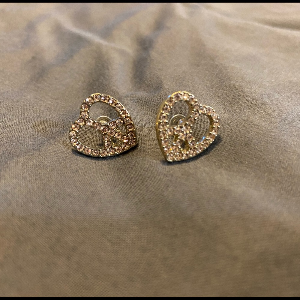 Peace Sign Heart studded earrings - gold tint